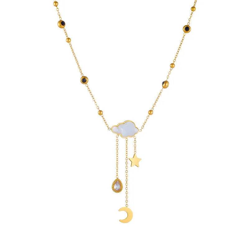White Shell Cloud Star Moon Long Fringe Water Drop Fashion Necklace
