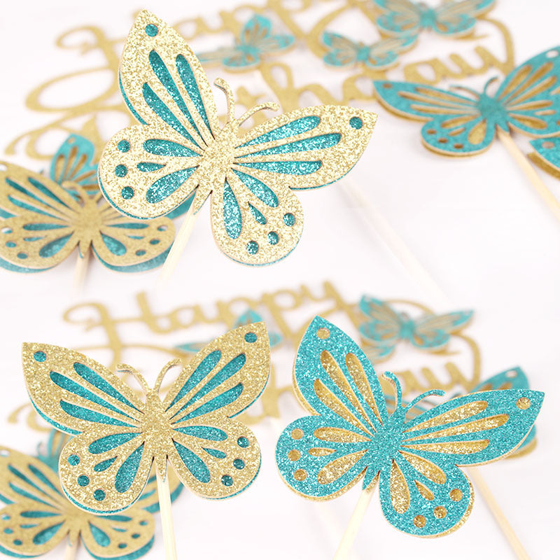 Butterfly Birthday Cake Decoration Cards – Floral Party Cake Toppers & Inserts