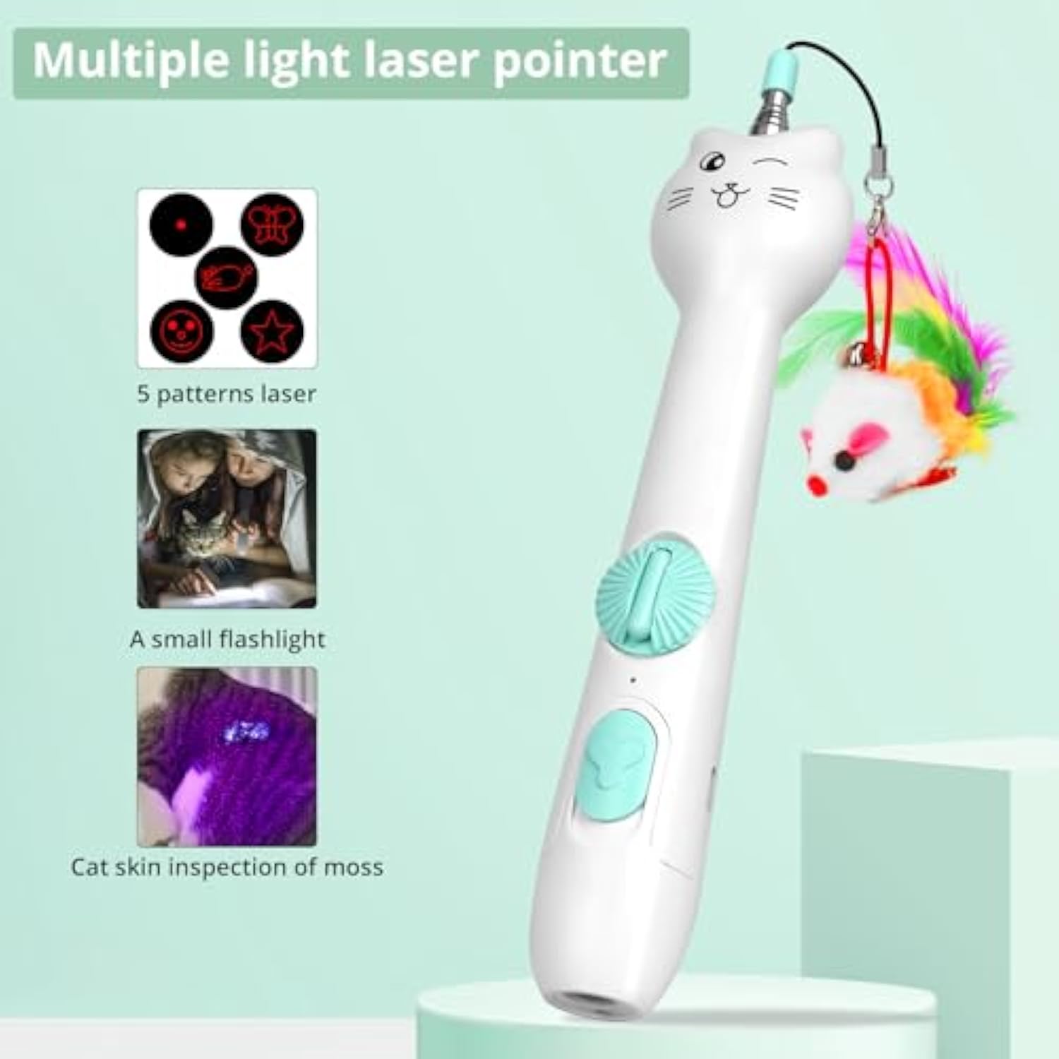 2-in-1 Cat Toy Rechargeable Laser Pointer & Feather Wand for Indoor Cats – Canada & USA