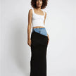 Fashion Black Panel Long Pencil Denim Skirt