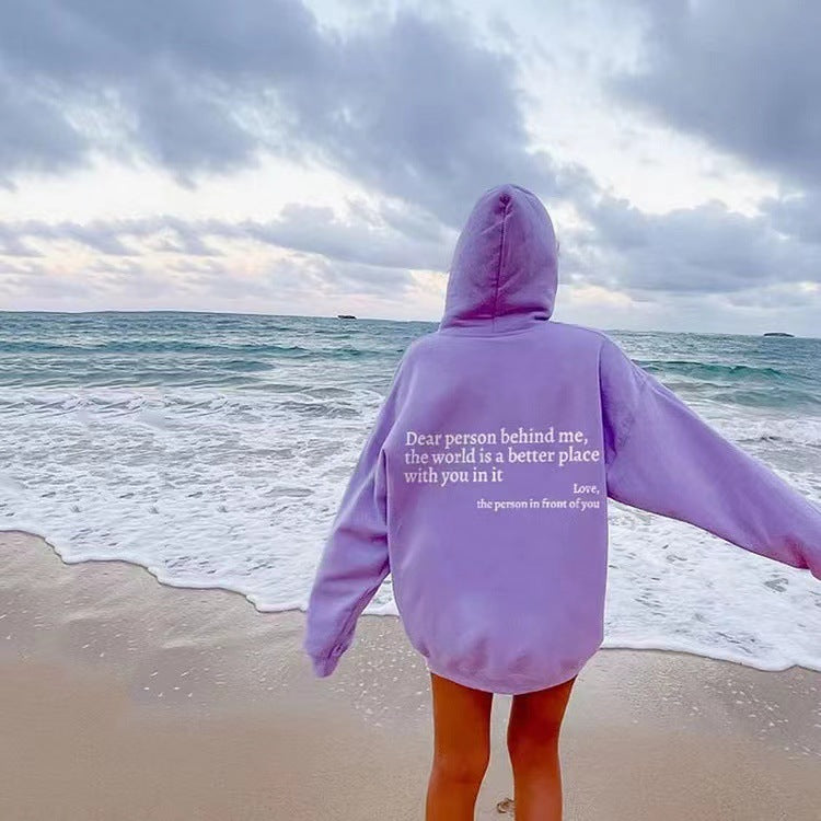 Women's Plush Letter Printed Kangaroo Pocket Hoodie | Cozy Pullover