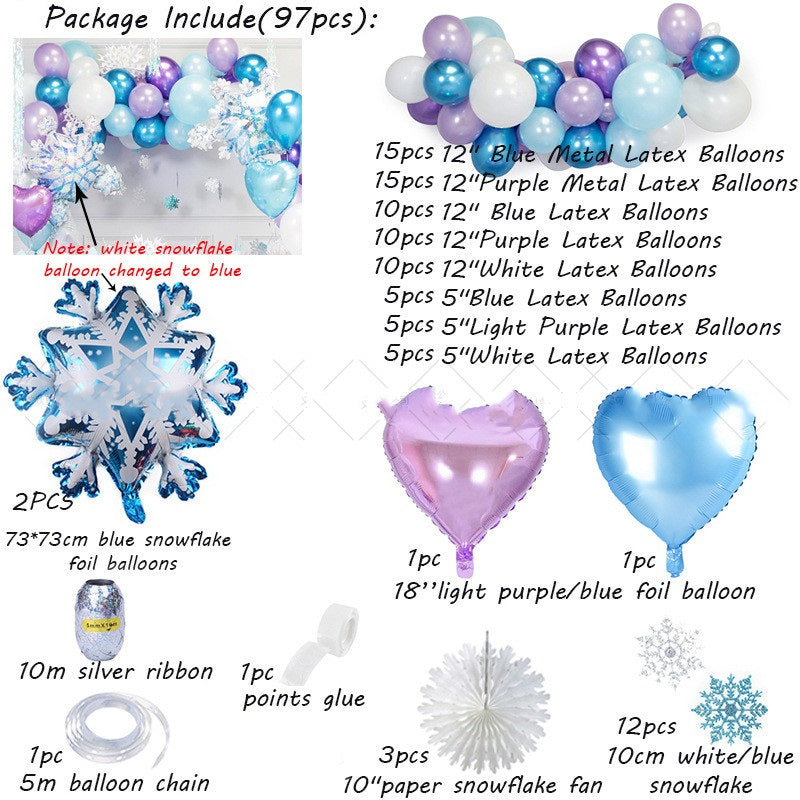 Winter Frozen Balloon Garland Arch Kit – Blue Purple Snowflake Party Decoration Set