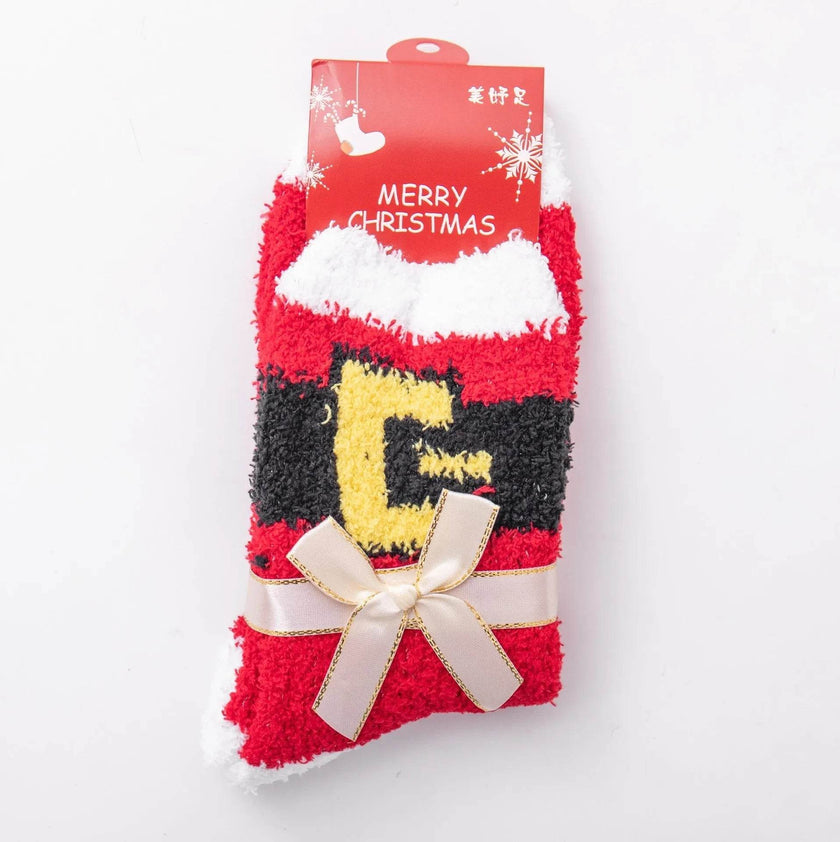 Winter Christmas Stockings Women's Thickened Bow Long Tube Fleece-lined