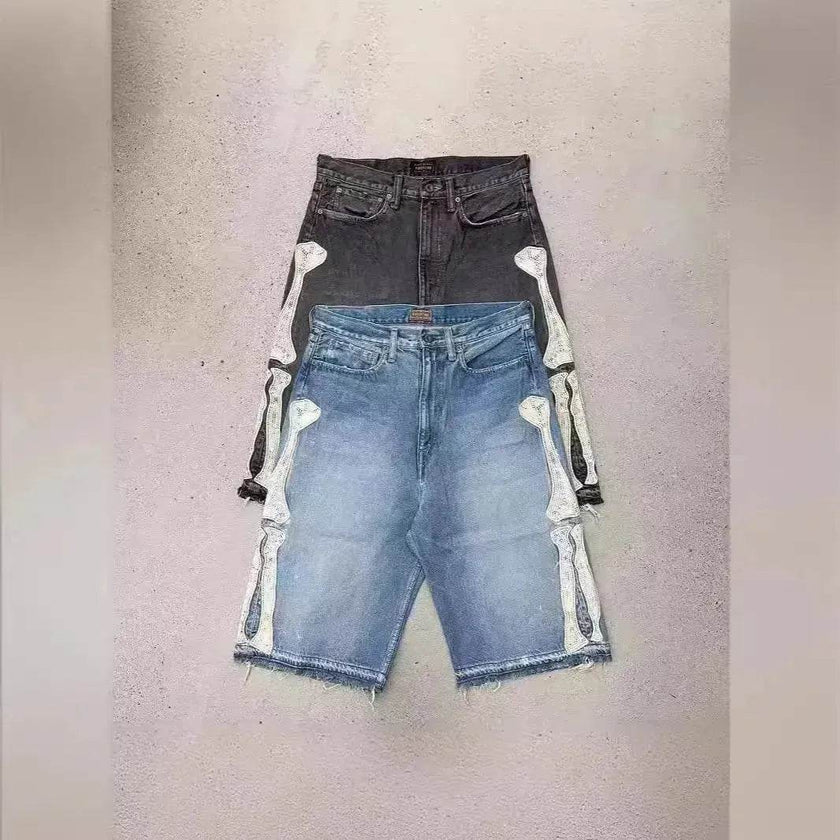 Hip Hop Shorts - Bones Shorts Design Denim Shorts for Men - Jeans shorts