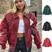 Oversized Fashion Zip-up Lapel Leather Jacket for women