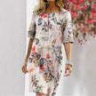 Women's Vintage Floral Print Midi Dress – Slit Round Neck Half Sleeve Summer Dress