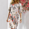 Women's Vintage Floral Print Midi Dress – Slit Round Neck Half Sleeve Summer Dress