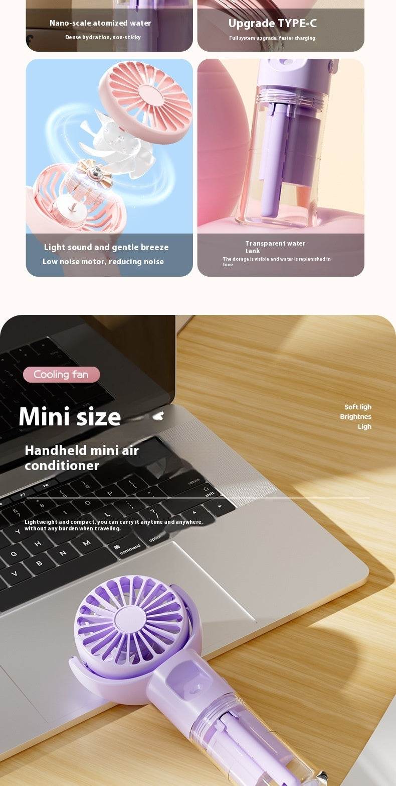 Usb Rechargeable Halter Portable F4 Handheld Spray Hydrating Fan