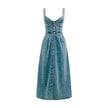 Women's sleeveless Denim Buckle Strap Midi maxi Dress