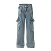 Ribbon Design Multi-pocket Workwear Denim Trousers Men Jeans