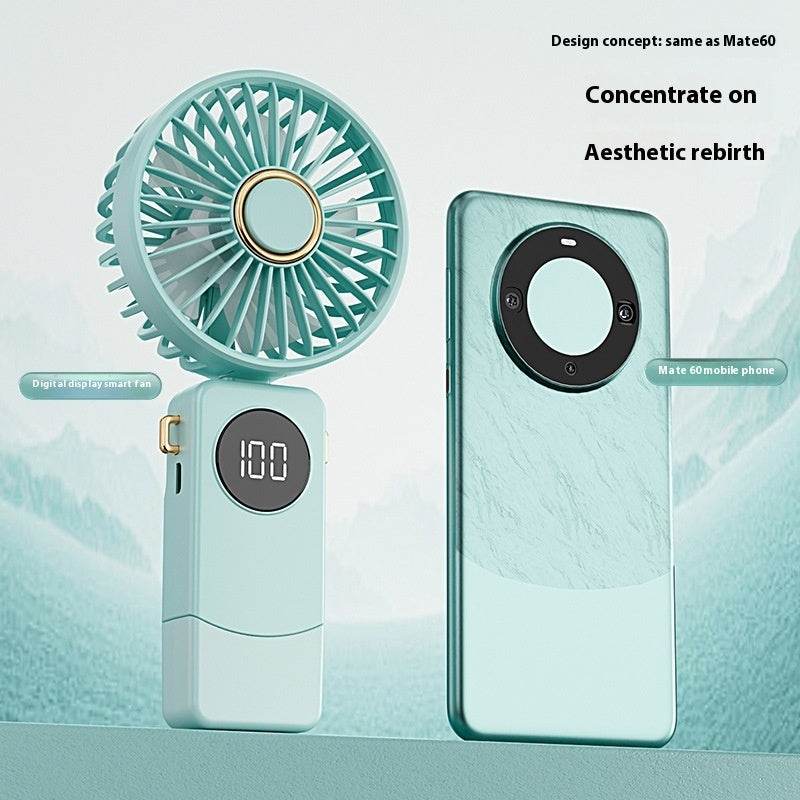Handheld Fan Digital Display Hanging Neck Folding Charging