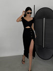 Slim And Hollow Niche Design High Slit Bag Hip Midi dress