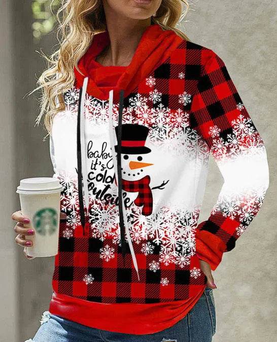 New Fashion Women's Pile Collar Printed Hoodie Pullover Top