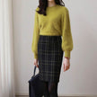 High Waist Black Plaid Sheath A- Line Slimming Woolen Mini Sheath Skirt