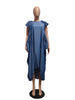 Fashion Faux Denim Large Pocket Loose Dress