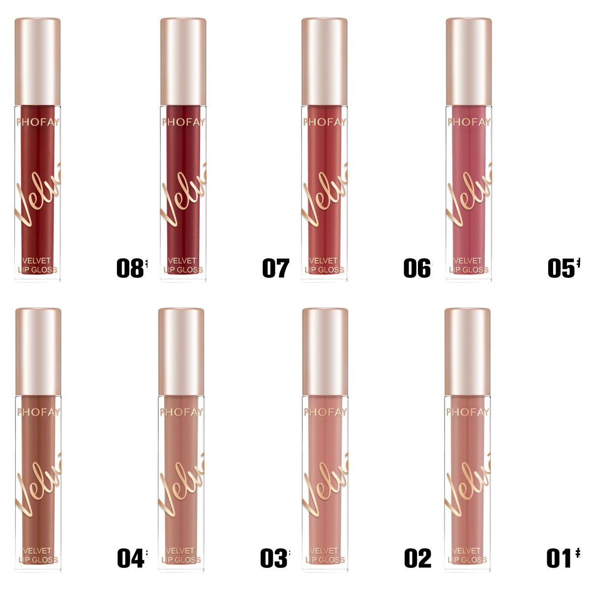 PHOFAY Velvet Lip Gloss – Weightless Matte Finish, 3ml (8 Shades)