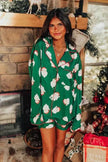 Satin Printed Santa Claus Two-piece Suit Home