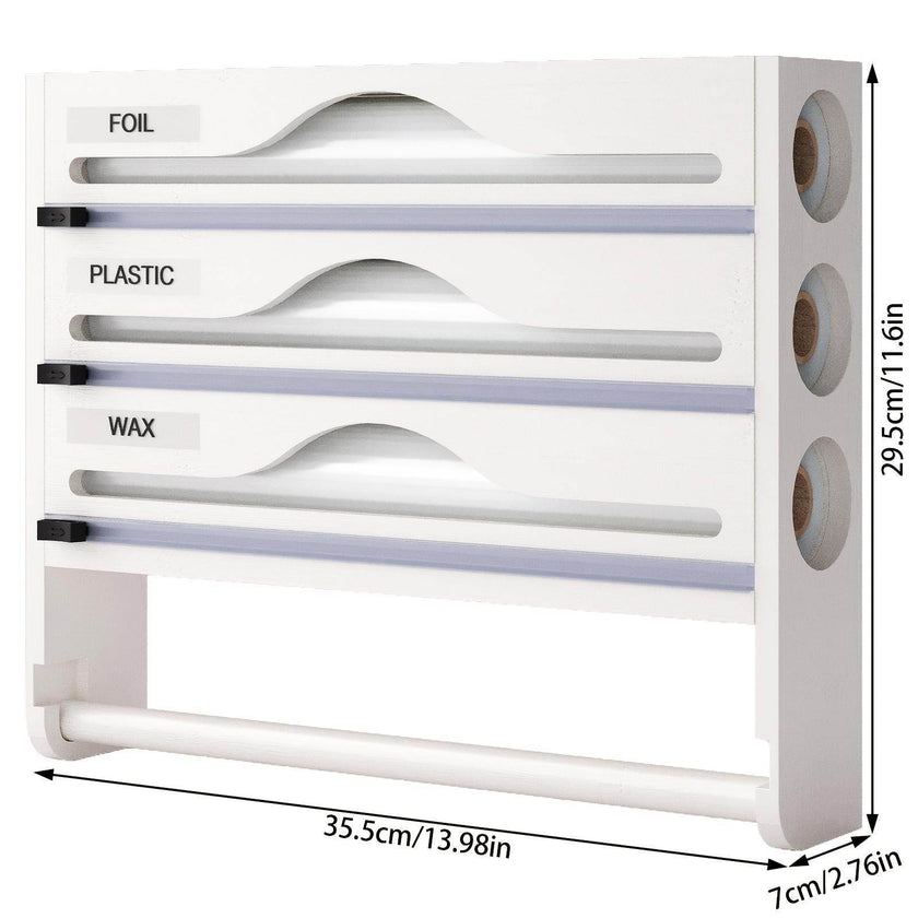 3 grid Bamboo Wood Wall Mounted Food Wrap Dispenser