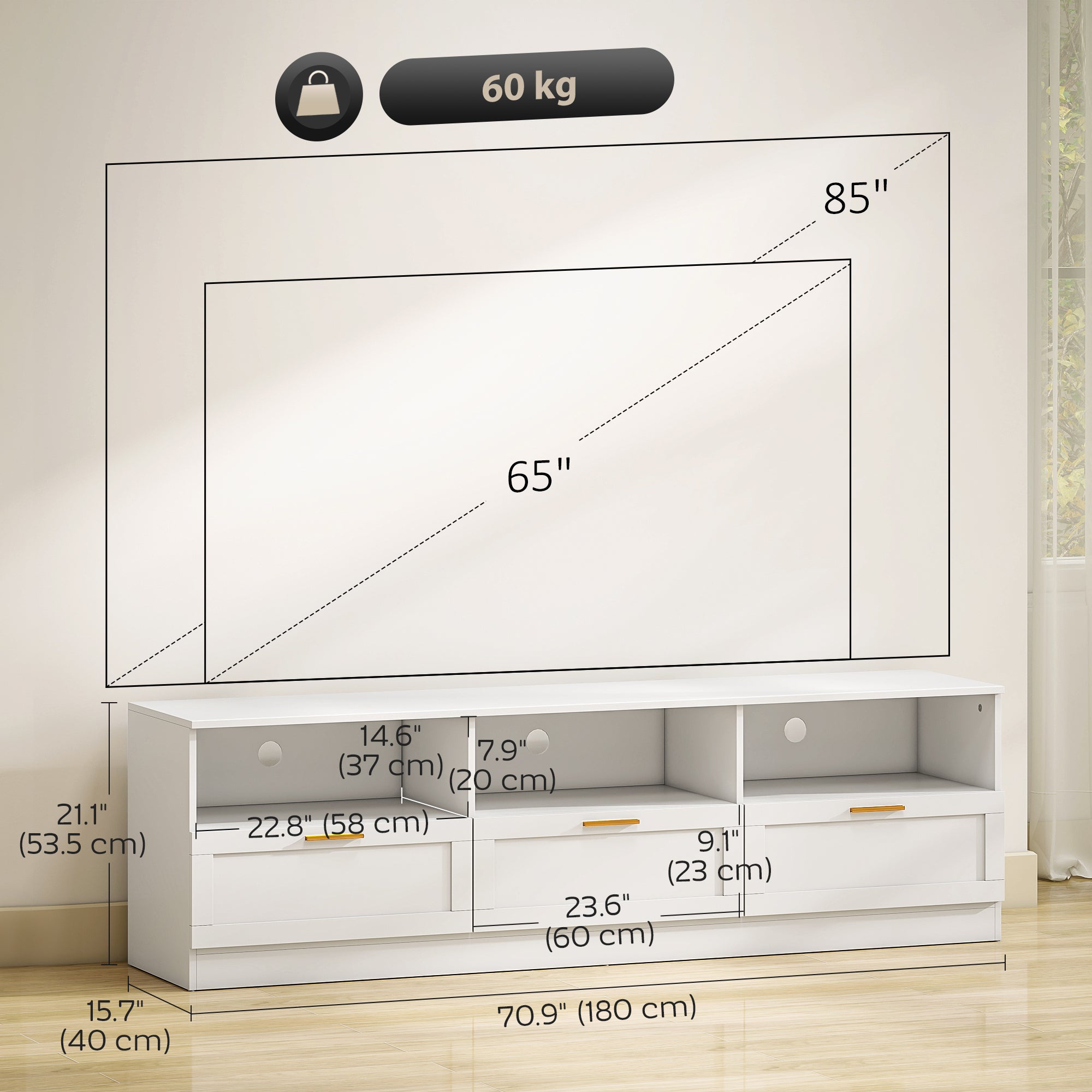Dallas Modern TV Stand with Storage Drawers for TVs up to 85