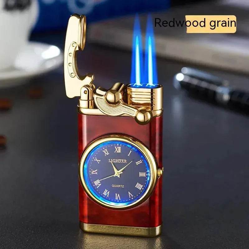 New Lighter With Electric Watch Rocker Arm Automatic Ignition Straight Blue Flame Lighter Creative Real Dial Inflatable Windproof Cigar Lighter Men's Watch Gift