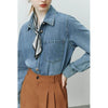 Blue Soft Denim Shirt Jacket Women's Long Sleeve Bandage Denim Dress Top