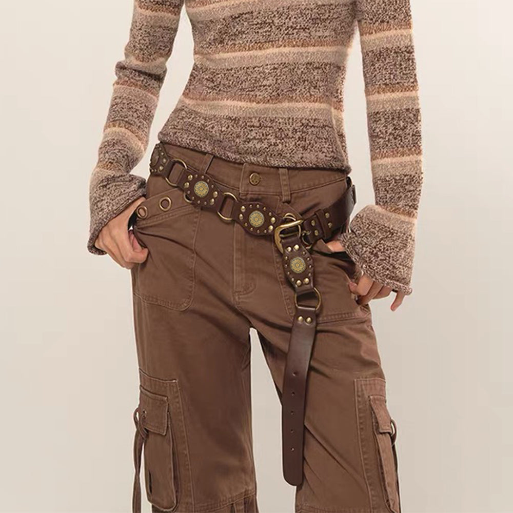 Vintage Riveted Punk Belt – Alloy & PU Unisex Fashion Belt in 110cm & 120cm (12 Styles)