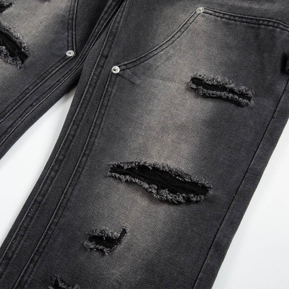 Punk Beggar Ripped Denim Straight-leg Trousers Men Jeans