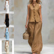 Casual Two-Piece Stand Collar Sleeveless Vest And Matching Pants Set - Summer Women Vest & Pan Two Piece Outfit