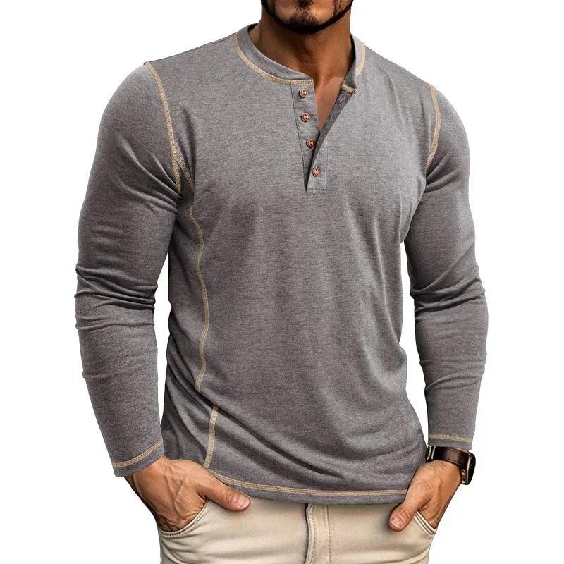 Mens Henley Long Sleeve – Slim Cotton Blend Casual Pullover