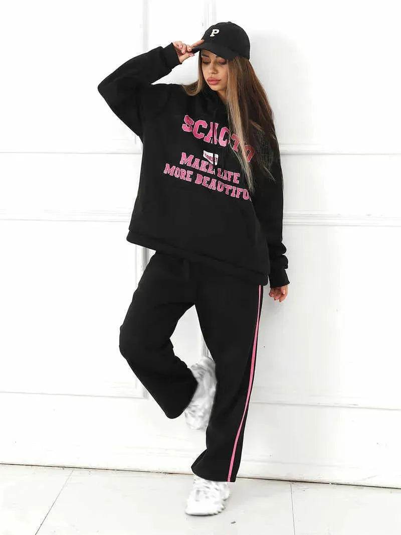 Fashion Casual joggers and hoodie set women's