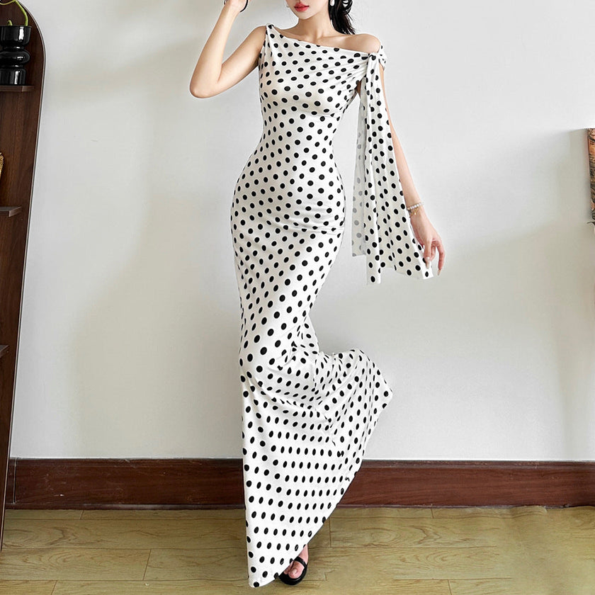 Women's Polka Dot Sheath Dress – High Waist Sleeveless Maxi Dress Canada USA