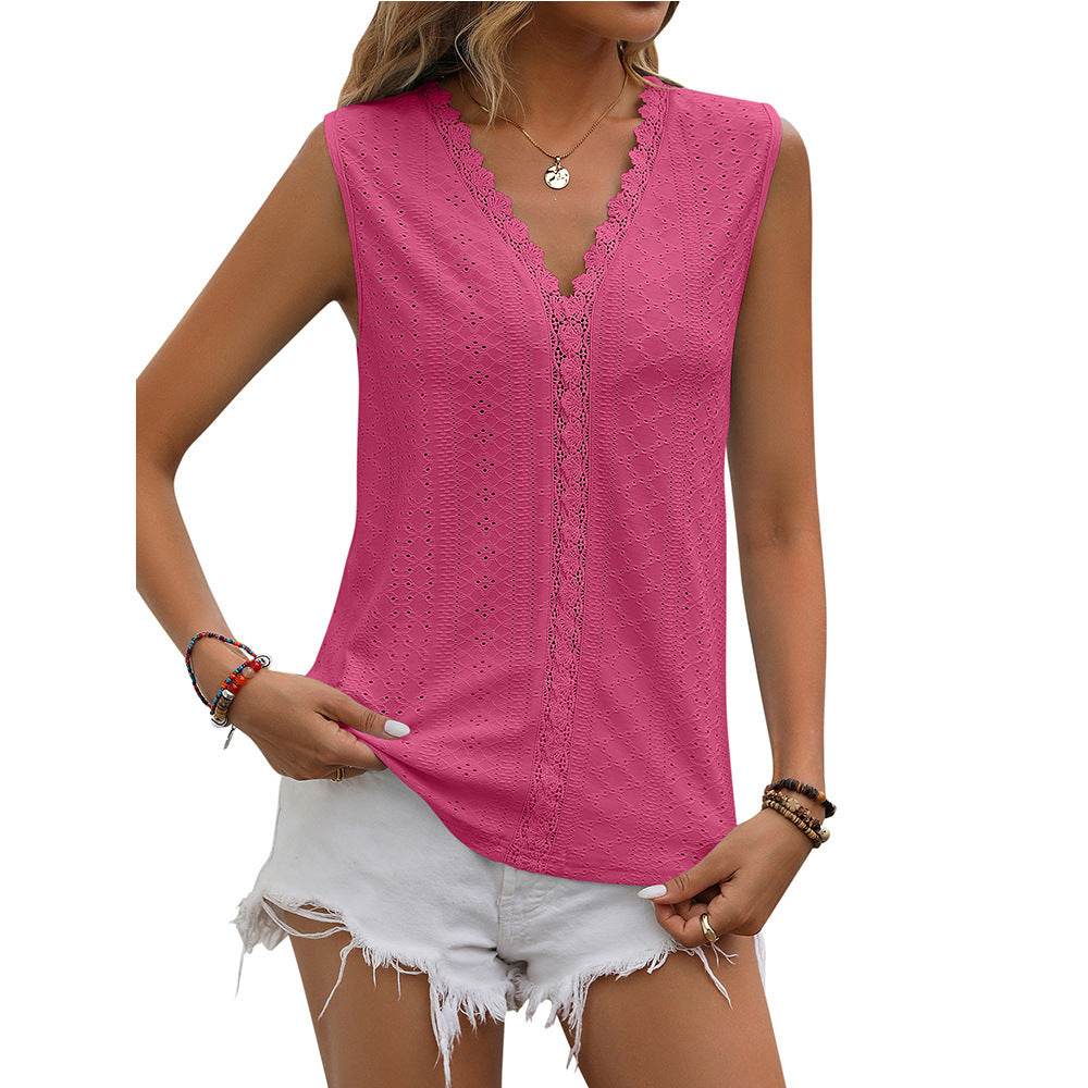 Summer Sleeveless Lace Blouse Tops Women V-neck top