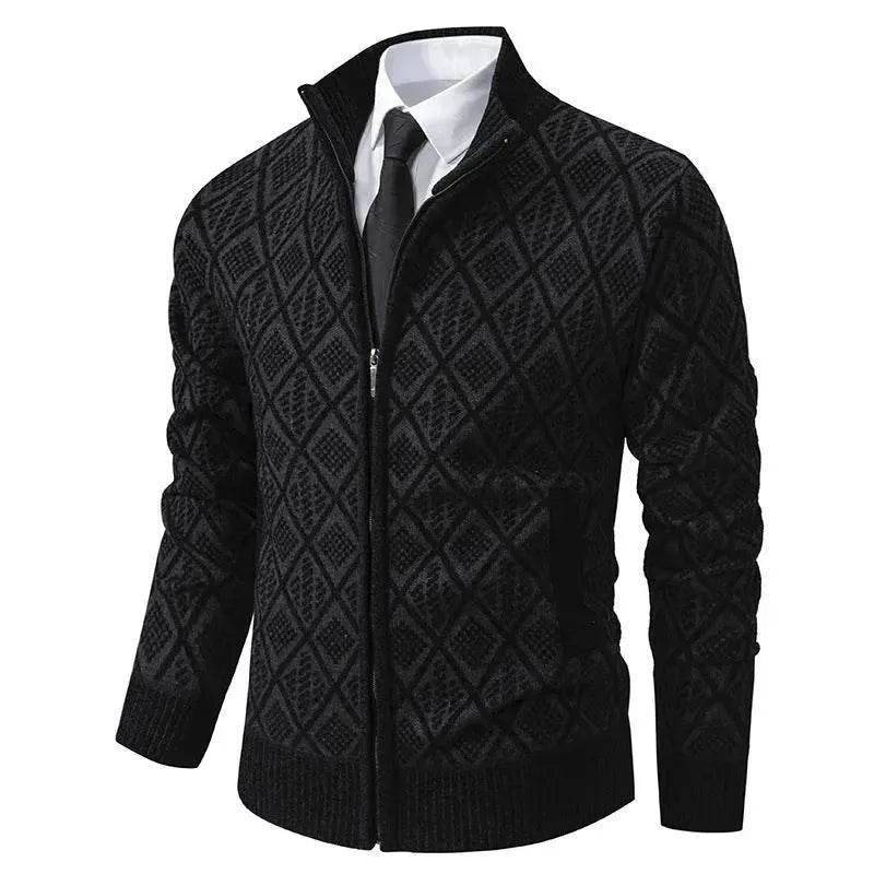 2025 Fall Winter Men Fleece-lined Thick Stand Collar Sweater Cardigan for men