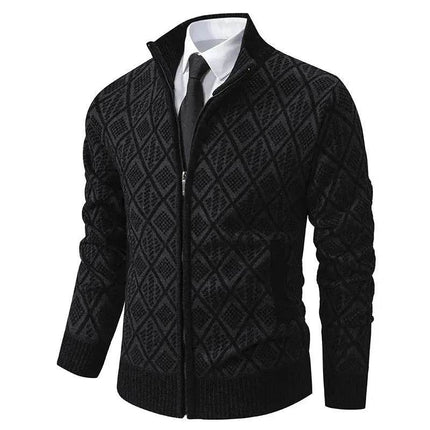 2025 Fall Winter Men Fleece-lined Thick Stand Collar Sweater Cardigan for men