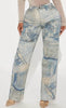 Denim Printed Jeans – Women’s High Rise Flare Leg Jeans