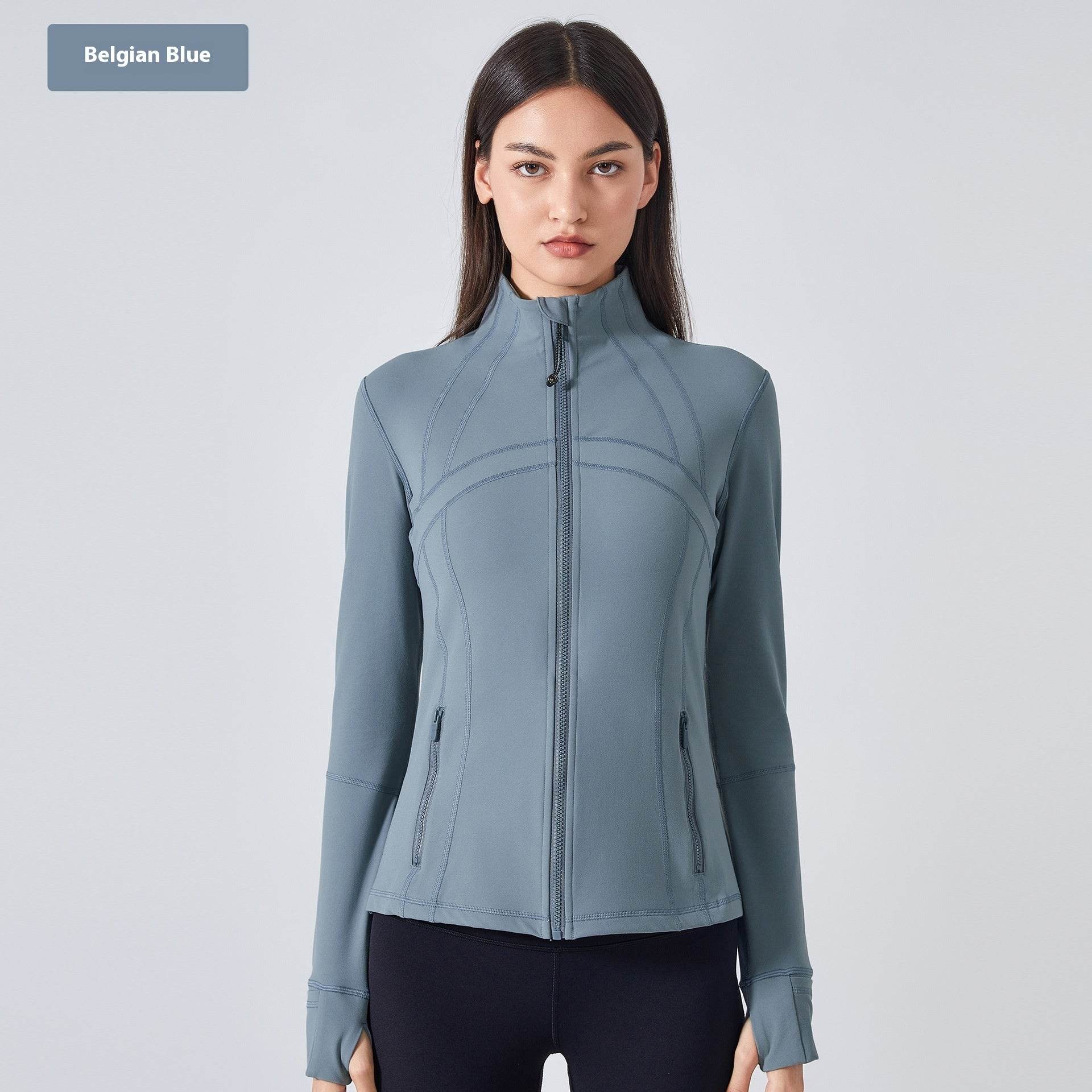 Long Sleeve Workout Tops for Women Halter Neck Zip Up gym top