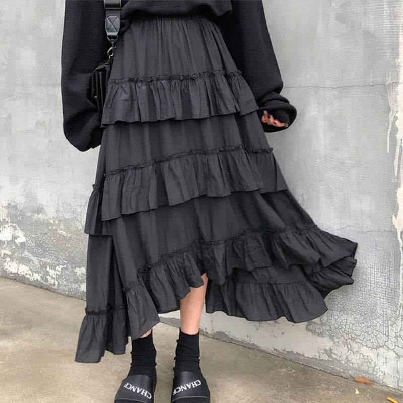 High Waist Layered Cake Skirt Irregular  MIDI Long skirt