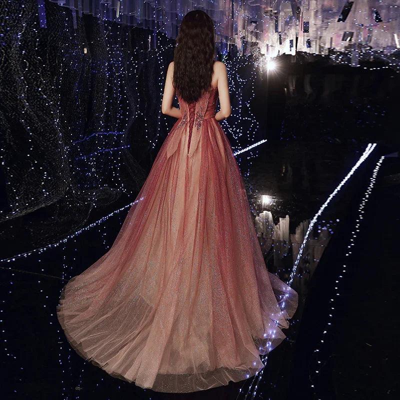 Evening Female Toast Dress Red Bridal Dinner Tube Top Long Dress Host Fairy Spirit
