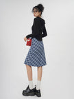 Plaid A- Line Skirt Women's High Waist student Midi Skirt