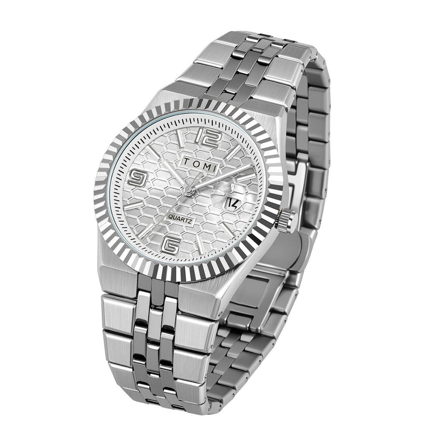 Men's Minimalist Quartz Watch – Classic Silver Dial Wristwatch