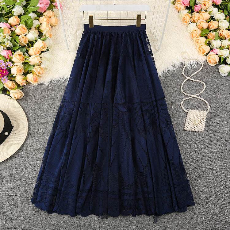 Spring Summer Women's Lace  Flowy Midi Skirt