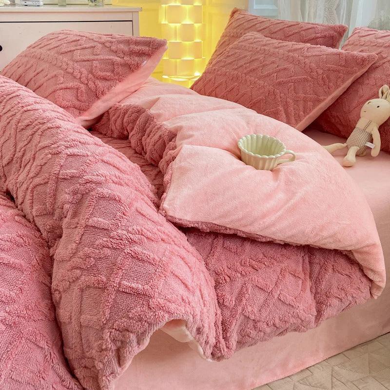 Winter Thickened Milk Fiber Soft Thermal Duvet Cover Bedding Set