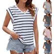 Fashion Stripe Print V-neck Short-sleeved T-Shirt Summer Loose Casual top for Women