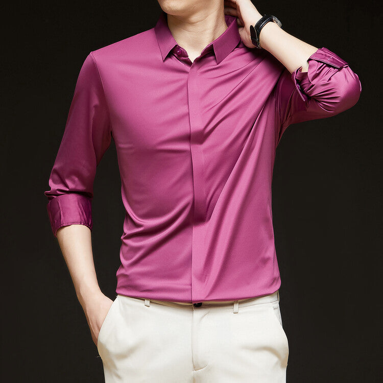 Men's Ice Silk Formal Shirt Half Sleeve Cardigan Canada | EX-STOCK