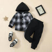 Toddler Baby Boy Classic Plaid Hooded Long Sleeve Shirt Contrast Color Trousers Suit Two piece for boys
