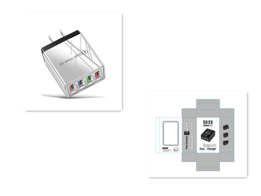 4-Port USB Wall Charger with Quick Charge 3.0 – EU, UK & US Plug | Multi-Colour