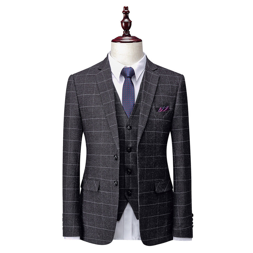 Men's Korean Slim Fit Business Suit – Dark Grey, S–4XL