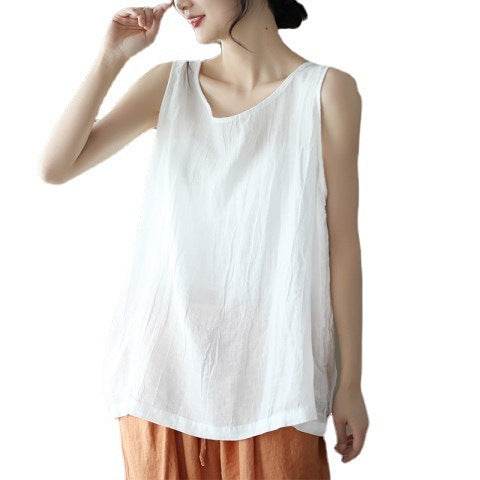 Casual Cotton And Linen Art Solid Color Loose-fitting Versatile summer blouse Top  For Women