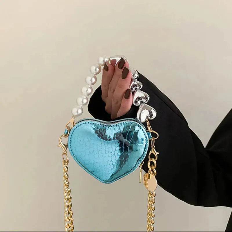 Love Shape Pearl Mini Messenger Bag for ladies y2k crossbody bag