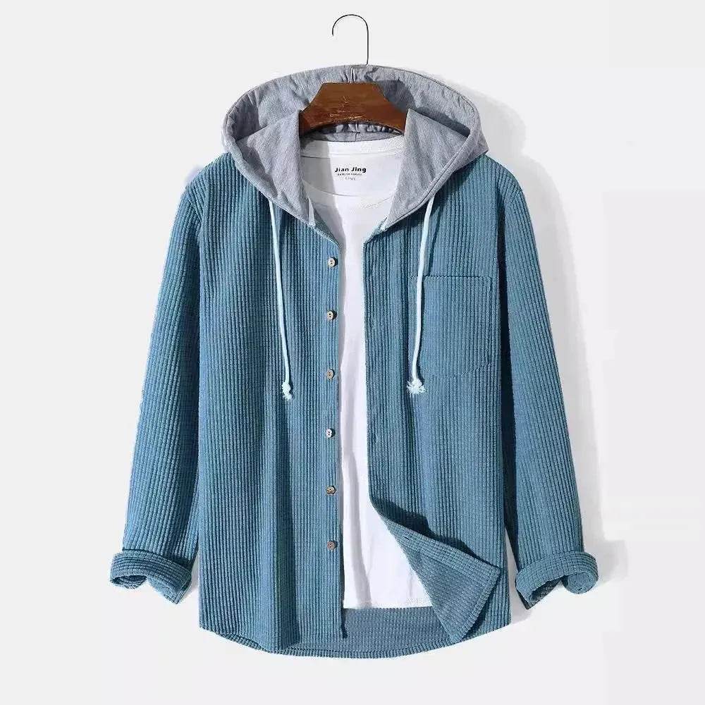Men's Autumn And Button down Waffle Hoodie Cardigan